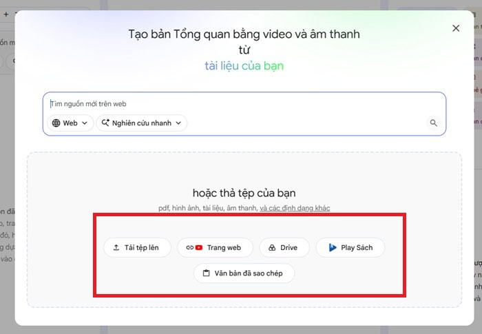 Hướng dẫn tạo podcast với NotebookLM đơn giản cùng một số mẹo hiệu quả 9 tùy chọn tải nguồn linh hoạt