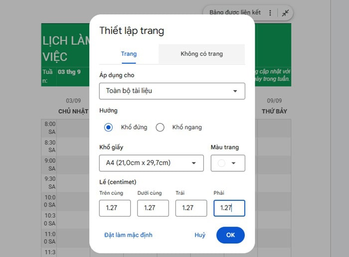 03 Cách tạo lịch trong Google Docs| Hướng dẫn chi tiết từ A-Z 18 Tối ưu hóa lề trang