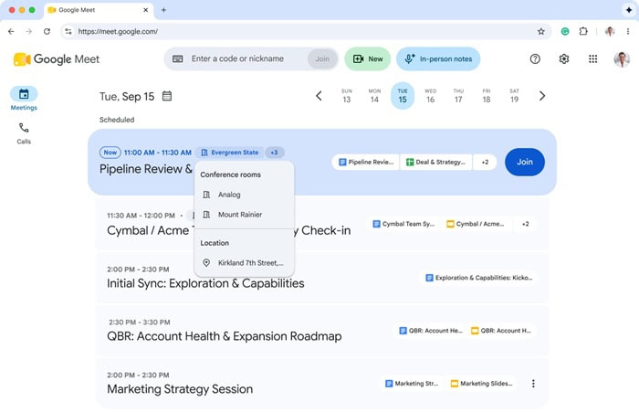 Cập nhật tính năng mới của Google Workspace trong tuần 14/09 - 19/09/2026 15 hiển thị trực tiếp phòng họp