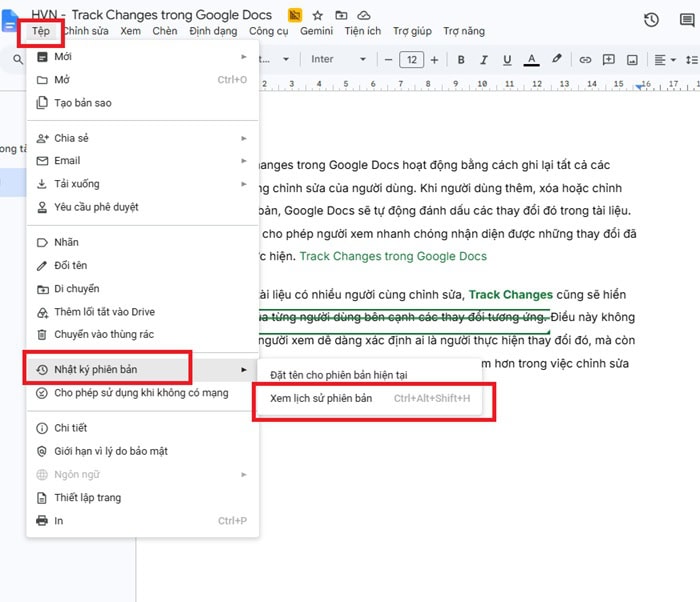 Hướng dẫn cách dùng Track Changes trong Google Docs từ A-Z 12 Lịch sử phiên bản