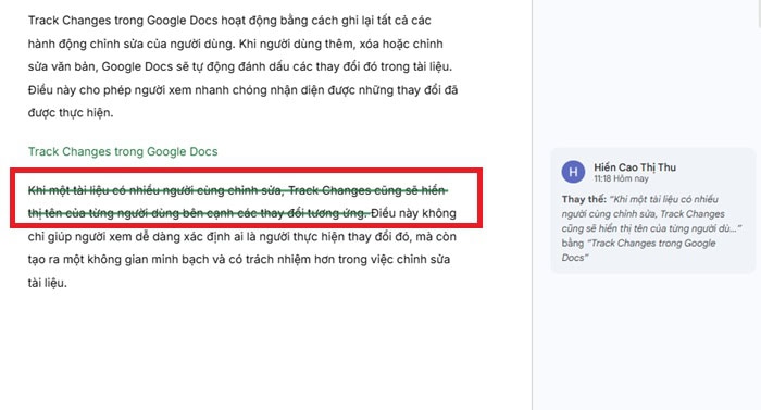 Hướng dẫn cách dùng Track Changes trong Google Docs từ A-Z 8 Xóa bỏ nội dung