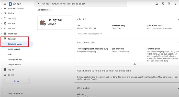 Quản trị viên Google Workspace là gì? Hướng dẫn thêm và xóa tài khoản chi tiết 13 Cài đặt tài khoản