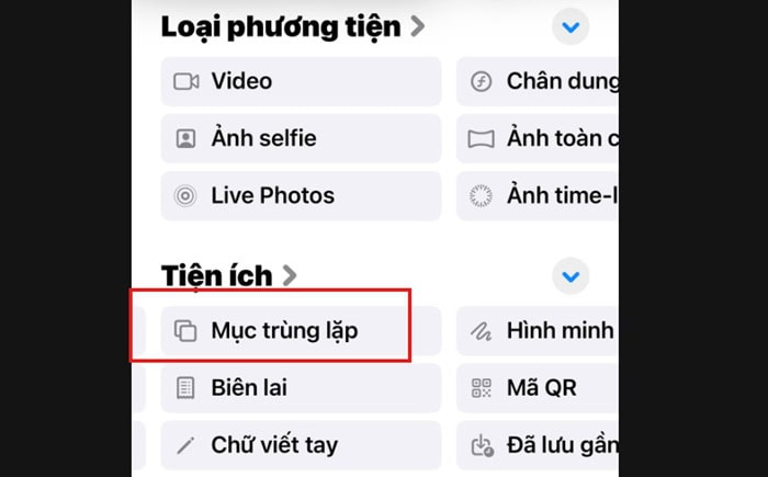 Hướng dẫn cách xóa ảnh trùng lặp trên Google Photos chi tiết từ A-Z 8 chọn Mục trùng lặp