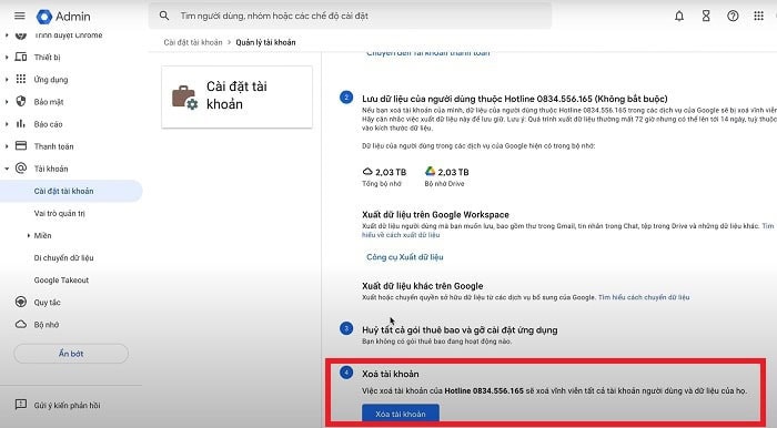 Quản trị viên Google Workspace là gì? Hướng dẫn thêm và xóa tài khoản chi tiết 18 Xóa tài khoản
