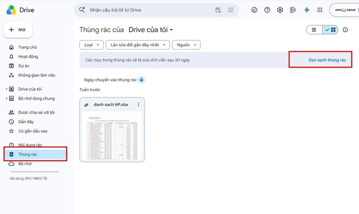 Google Drive lưu trữ được bao lâu? Hướng dẫn kiểm tra dung lượng 11 Dọn sạch thùng rác