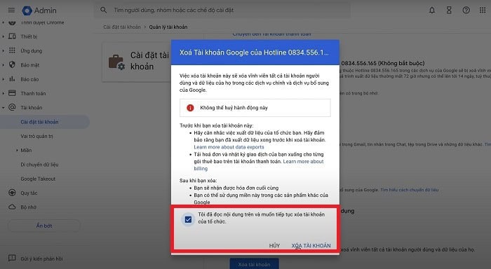 Quản trị viên Google Workspace là gì? Hướng dẫn thêm và xóa tài khoản chi tiết 17 Xóa tài khoản