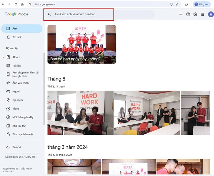 Hướng dẫn cách xóa ảnh trùng lặp trên Google Photos chi tiết từ A-Z 5 chọn tab Tìm kiếm